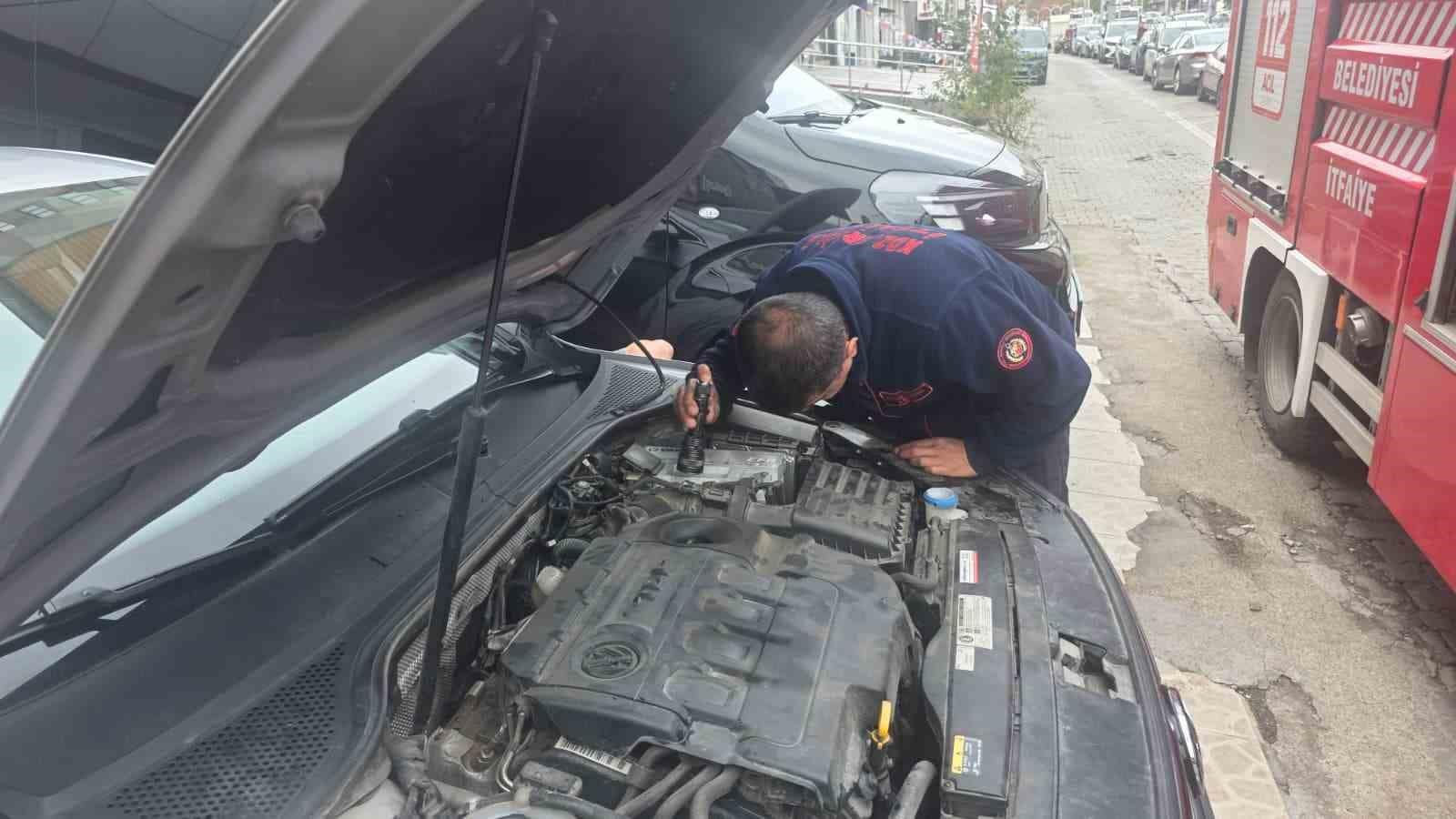 Otomobilin motor bölümüne giren yavru kedi 1 saatlik uğraşın ardından çıktı