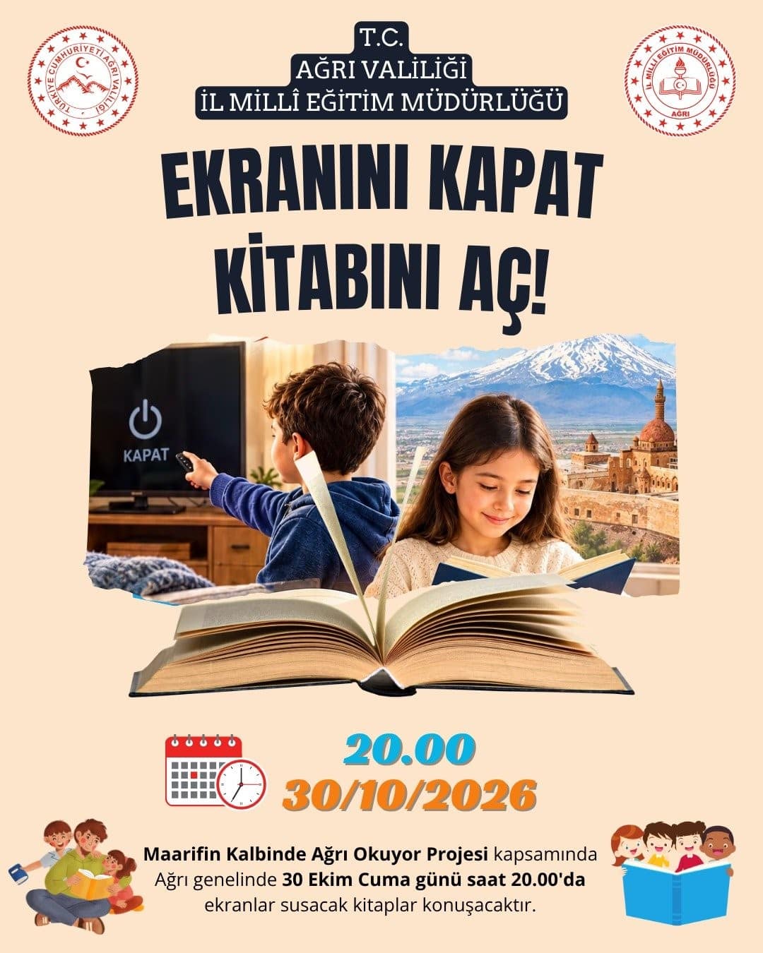 Ağrı’da binlerce kişi aynı saatte kitap okuyacak
