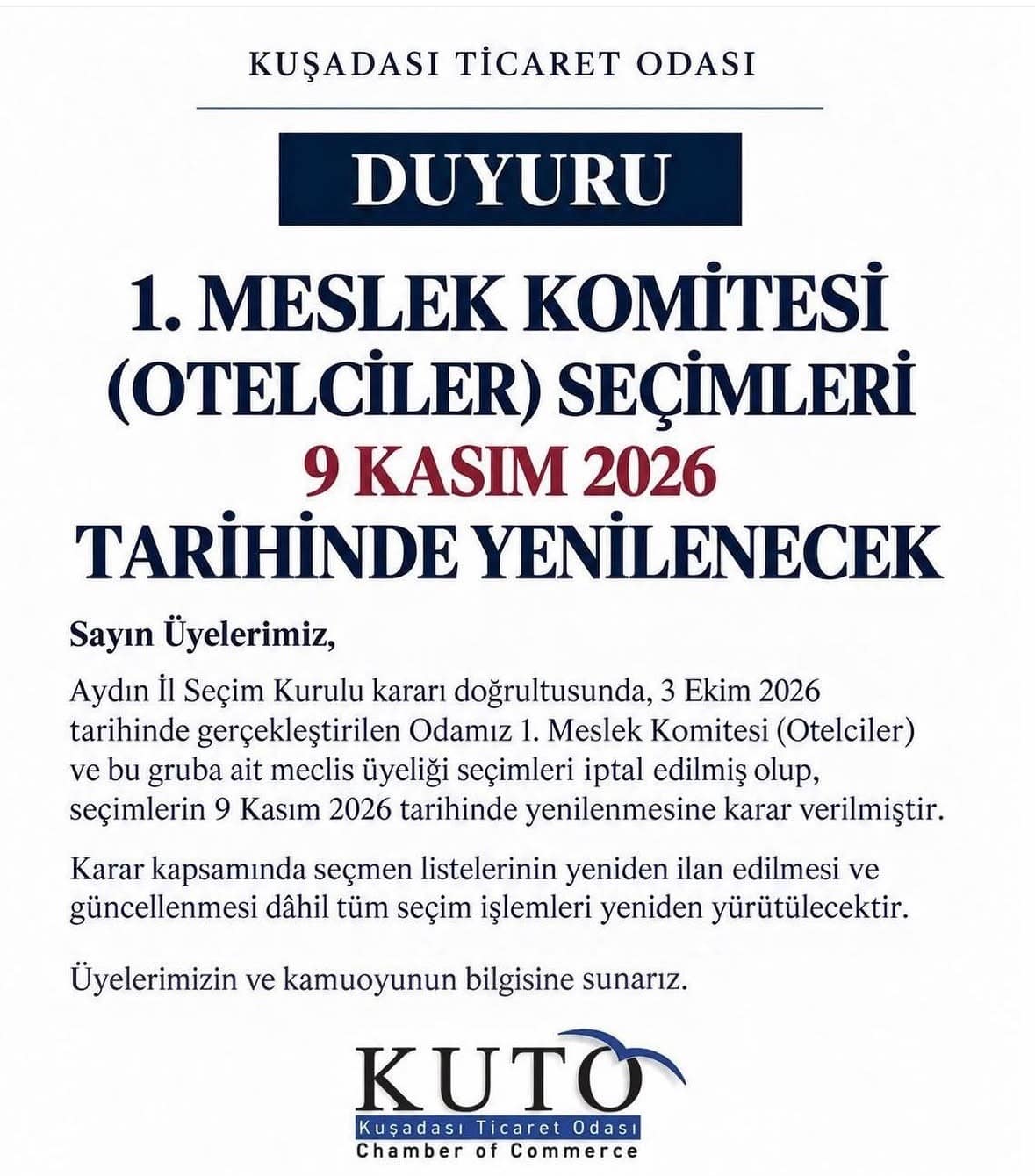 KUTO’da otelciler komitesi seçimi yenilenecek