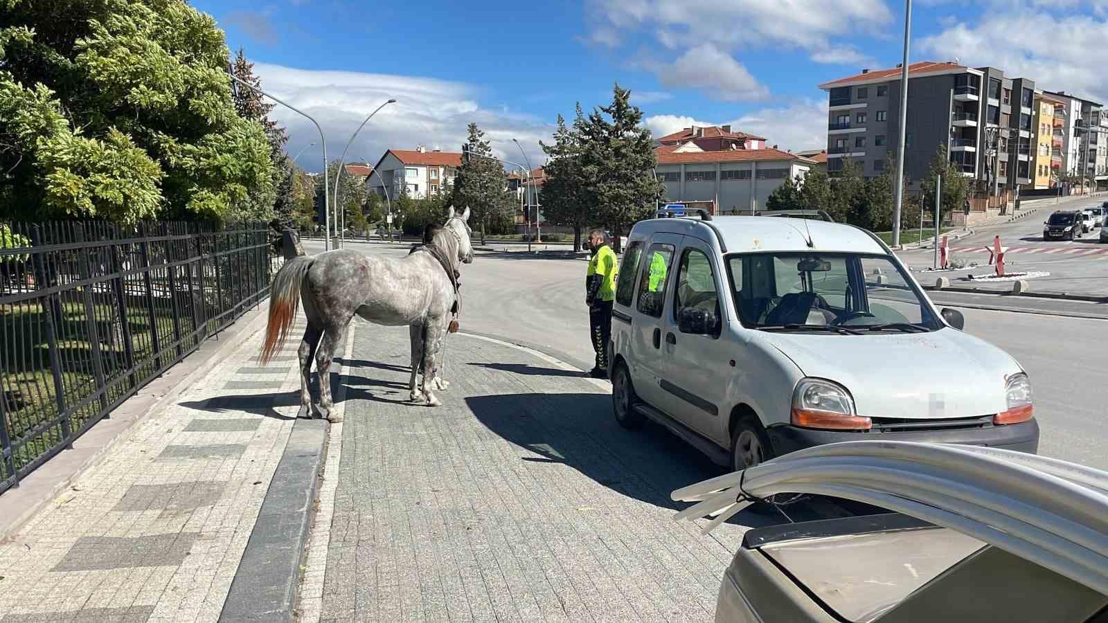 Karaman’da firari atın otomobile çarptığı anlar kameraya yansıdı