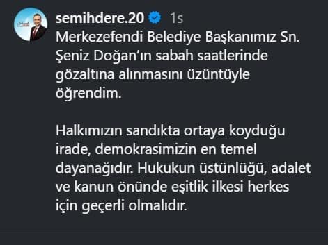 Başkan Dere’den Şeniz Doğan’ın gözaltına alınmasına tepki