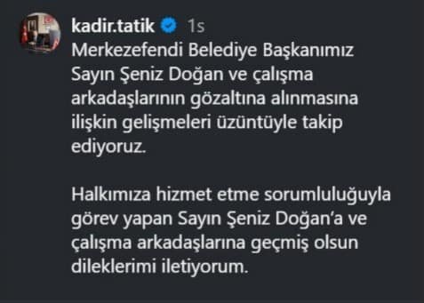 Başkan Tatık; "Göz altılara ilişkin gelişmeleri üzüntüyle takip ediyoruz"